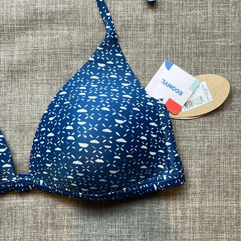 Prana Dark Blue Triangle Cup Halter Bikini Top NWT M